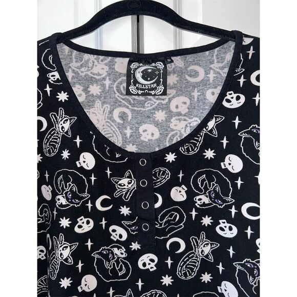 Killstar Women's Black Graphic Print Long Sleeve Sleepshirt Size S - Picture 2 of 6